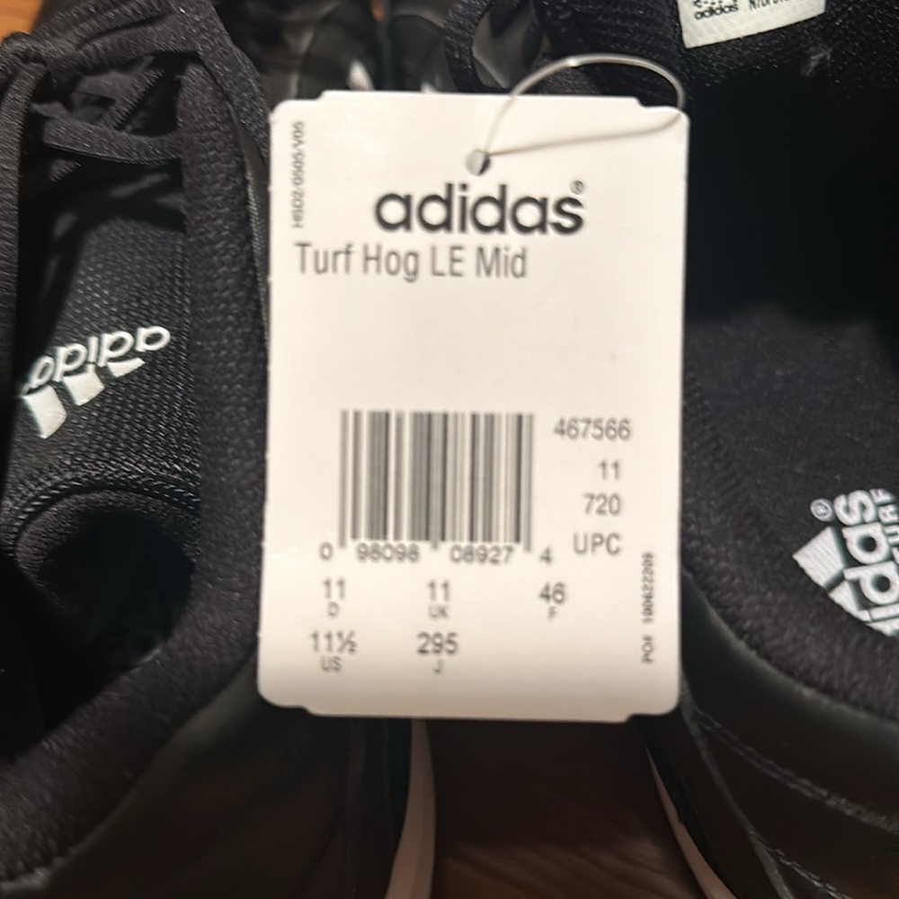 Adidas Turf Hog LE Mid Football Cleats Black White 467566 Men's Size 11 1/2- NEW - Picture 8 of 8